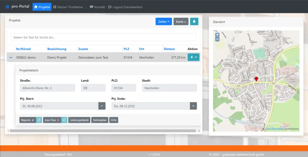 Bau Projektmanagement Software pro-Portal von Gripsware