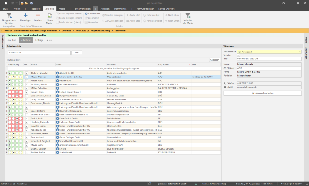 Bautagebuch Software pro-Report von Gripsware