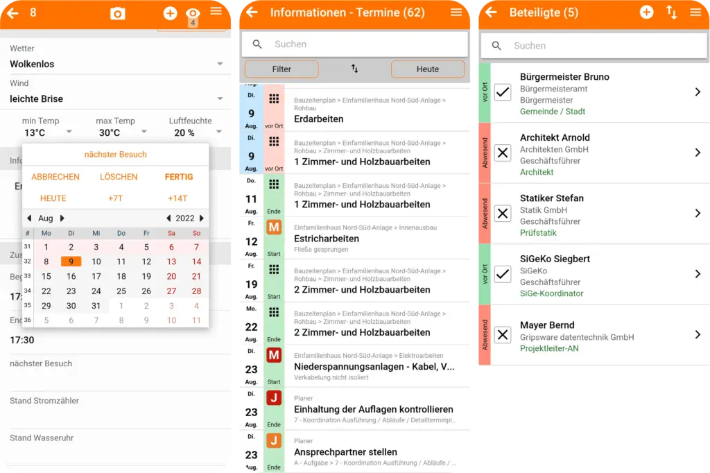 Bautagesbericht Vorlagen in der App von Gripsware