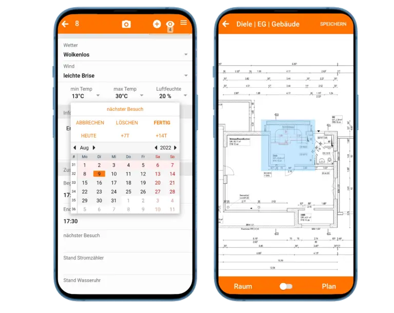 Digitales Bautagebuch mit Bautagesbericht-Vorlagen in der App von Gripsware